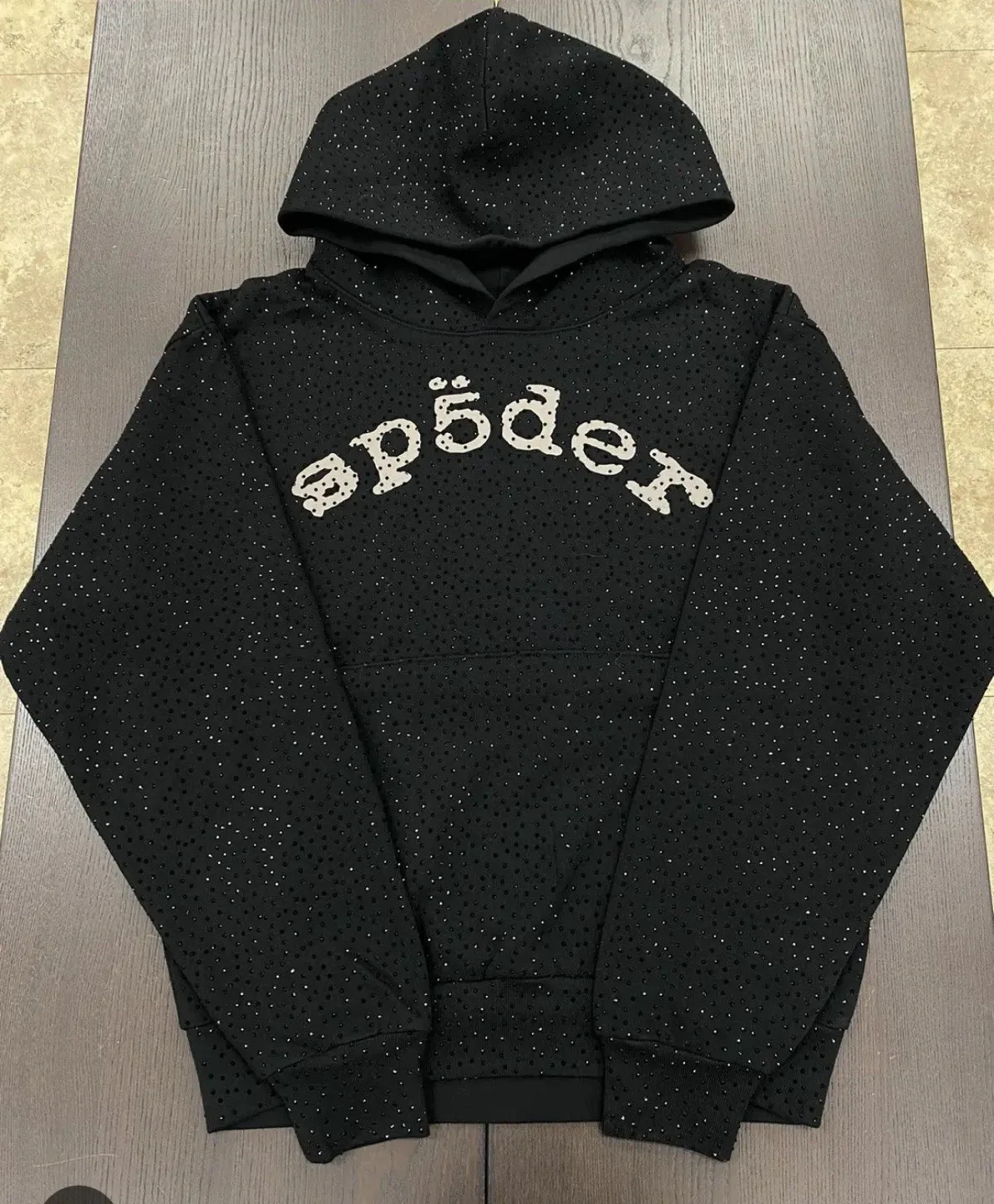 SP5DER Black rhinestone Hoodie