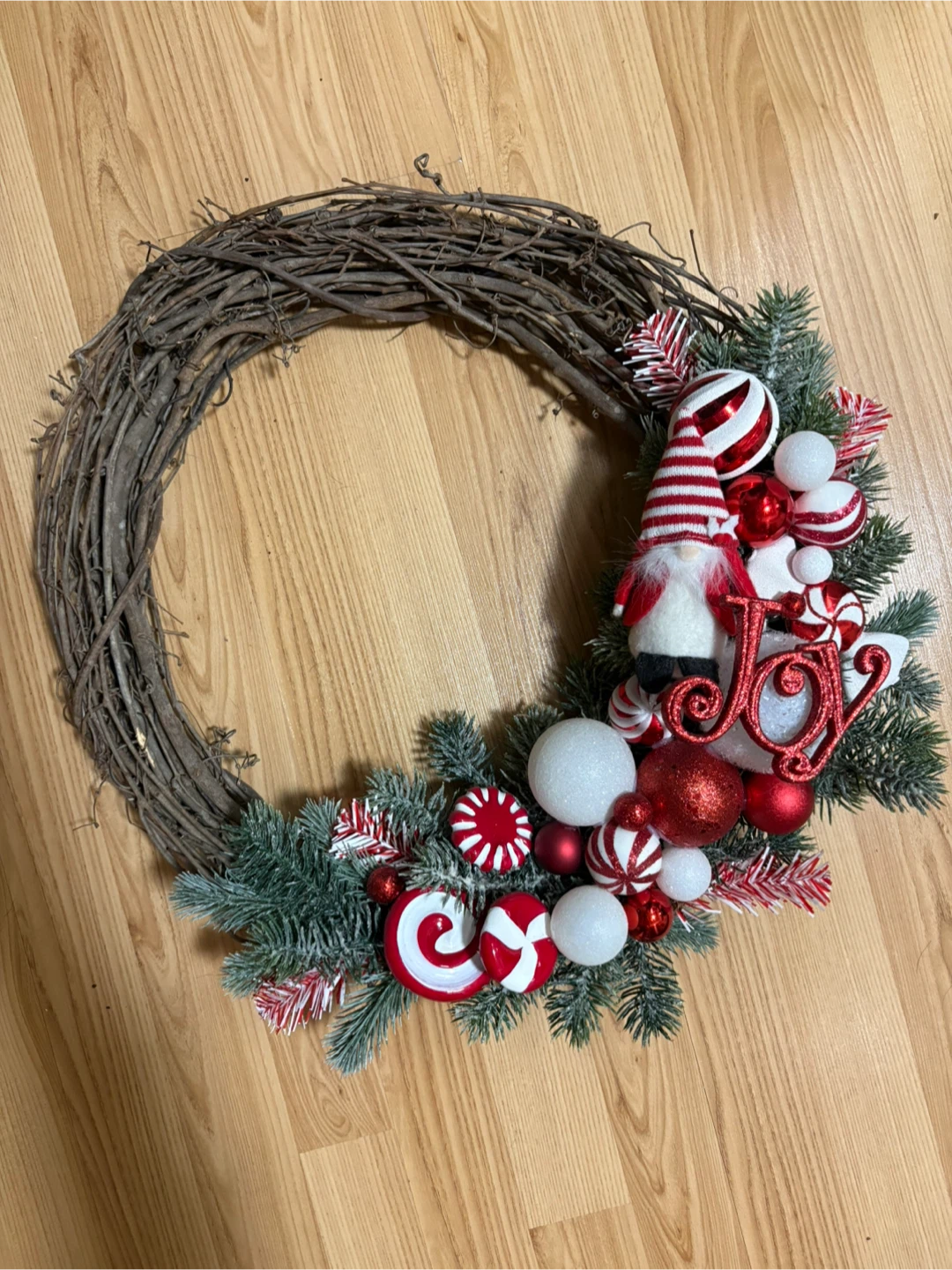Christmas Wreath with Gnome and Ornaments