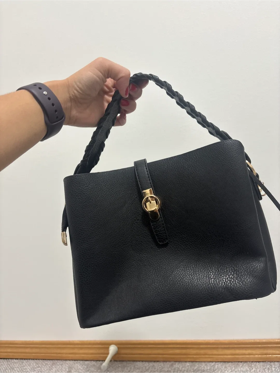 Black Handbag with Braided Handle