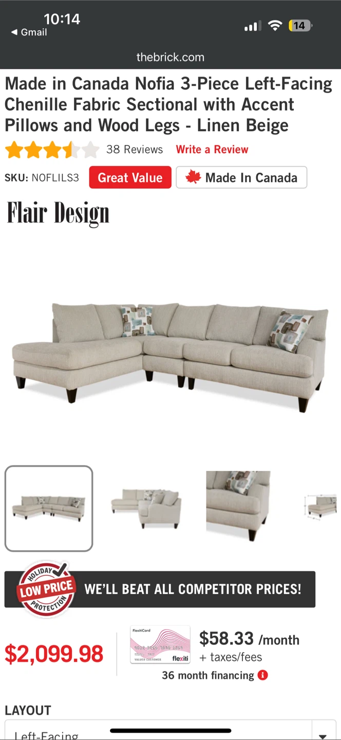Nofia 3-Piece Sectional - Linen Beige - photo 3