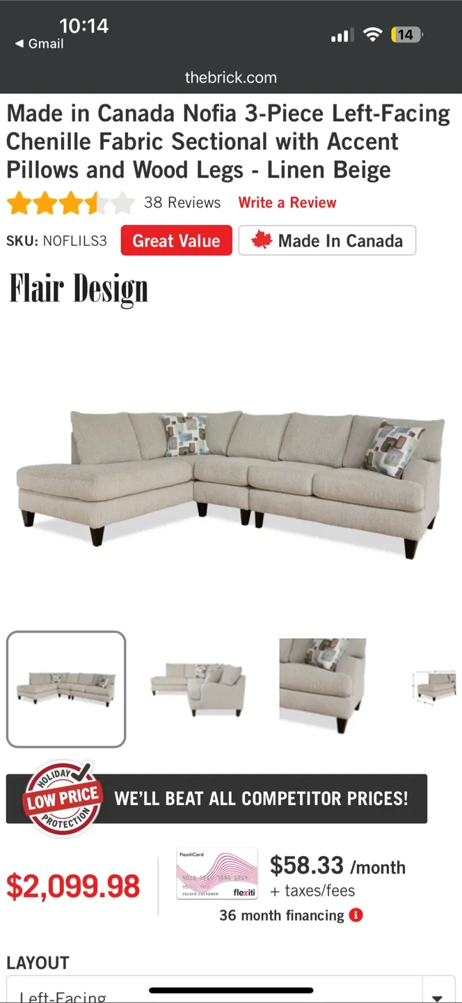 Nofia 3-Piece Sectional - Linen Beige image indicator(3)