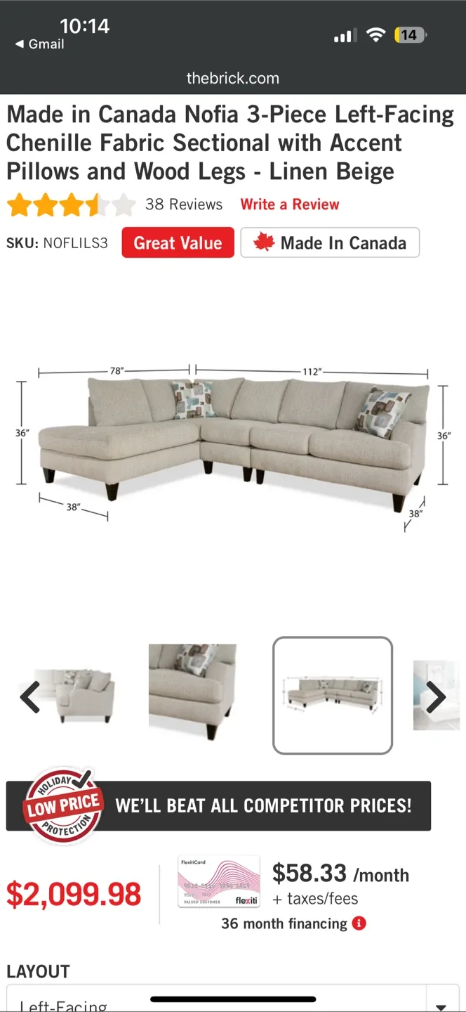 Nofia 3-Piece Sectional - Linen Beige