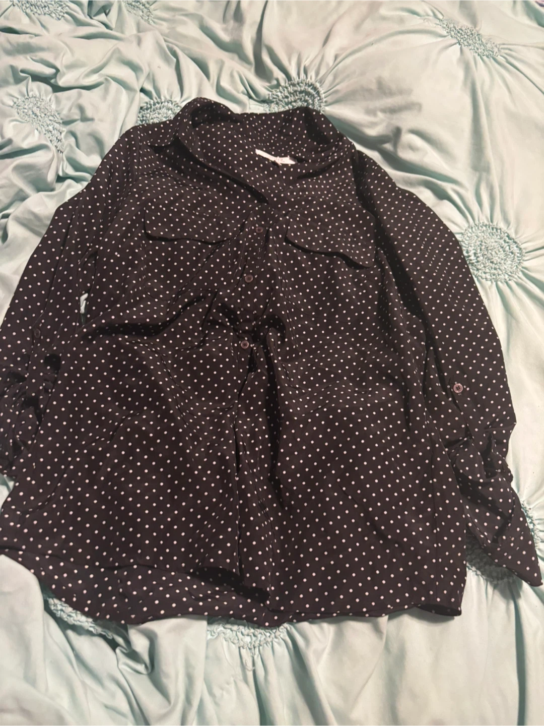Alfred Sung Black Polka Dot Blouse - Medium