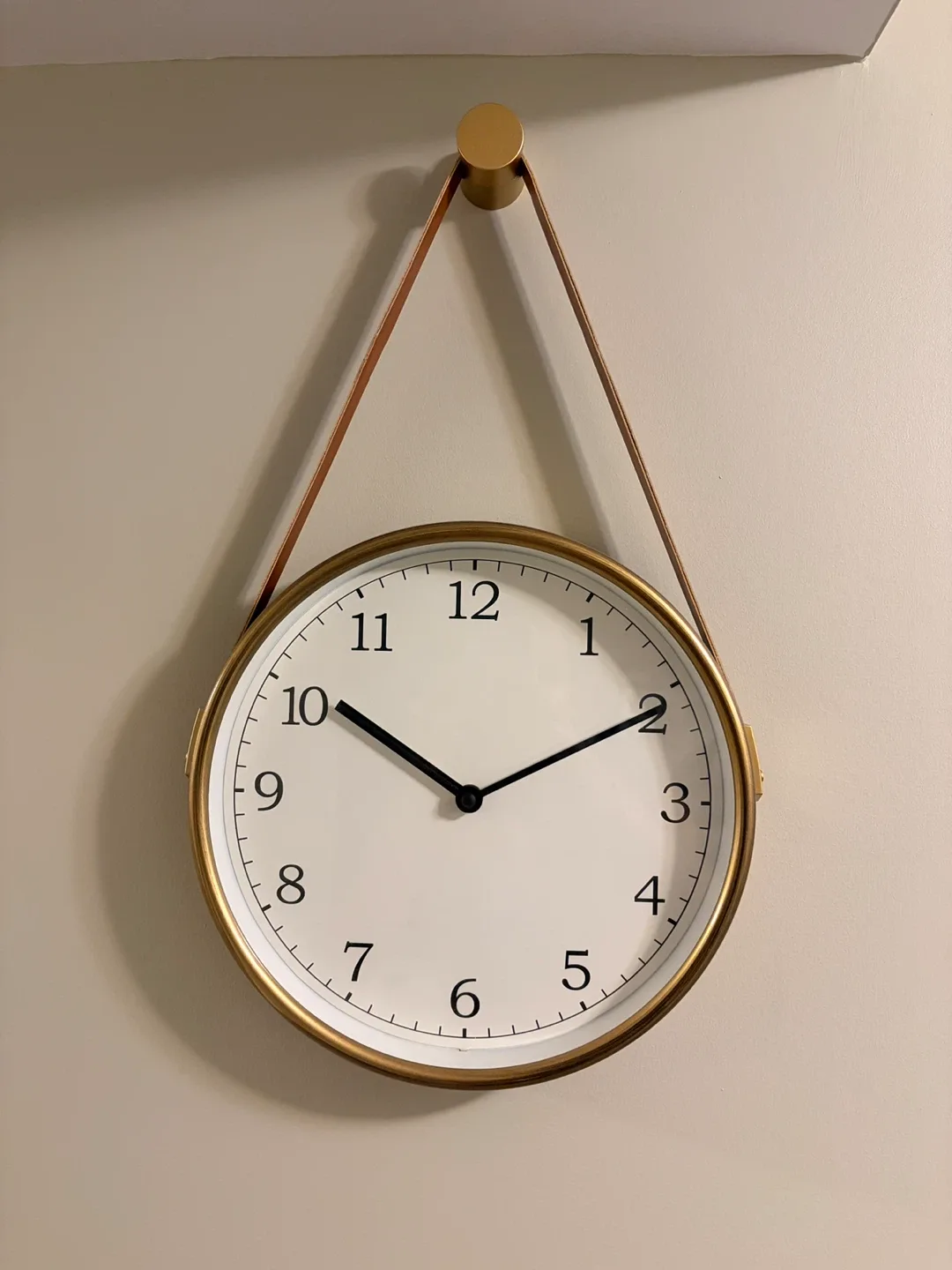 Gold Wall Clock with Leather Strap