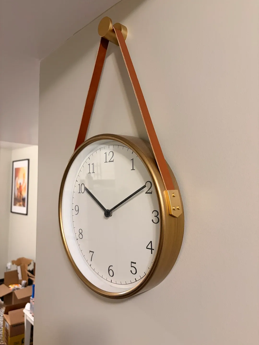 Gold Wall Clock with Leather Strap image indicator(2)