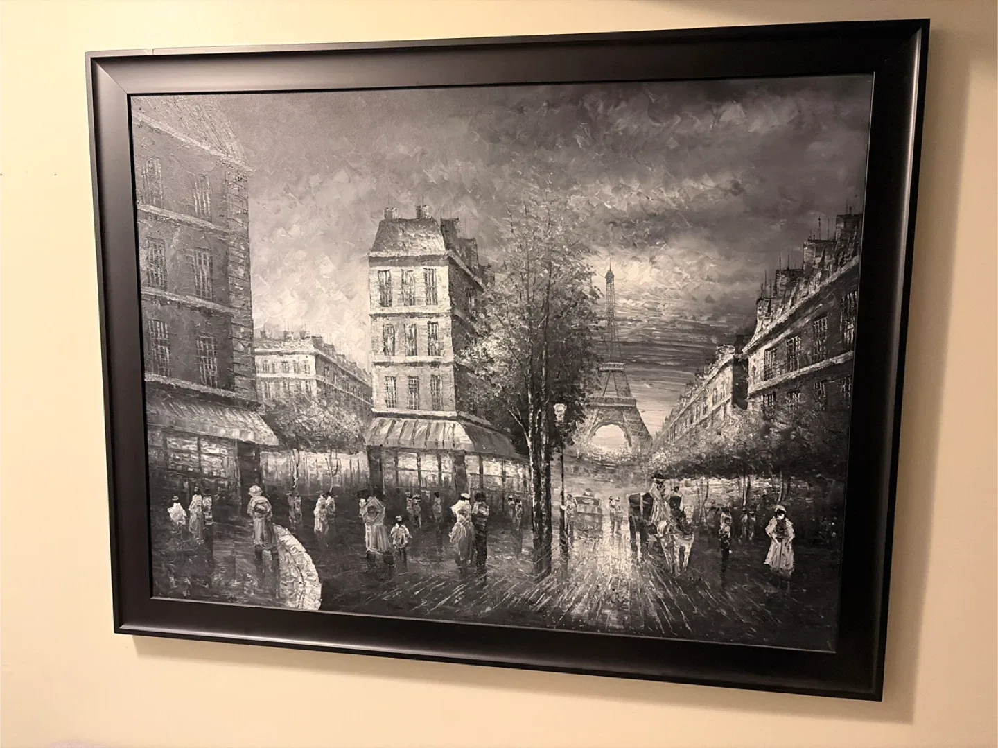 Framed Paris Street Scene Painting