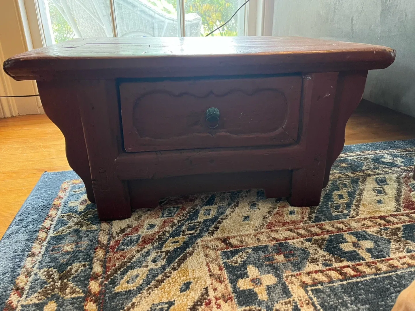 Red Wood Coffee Table with Drawer