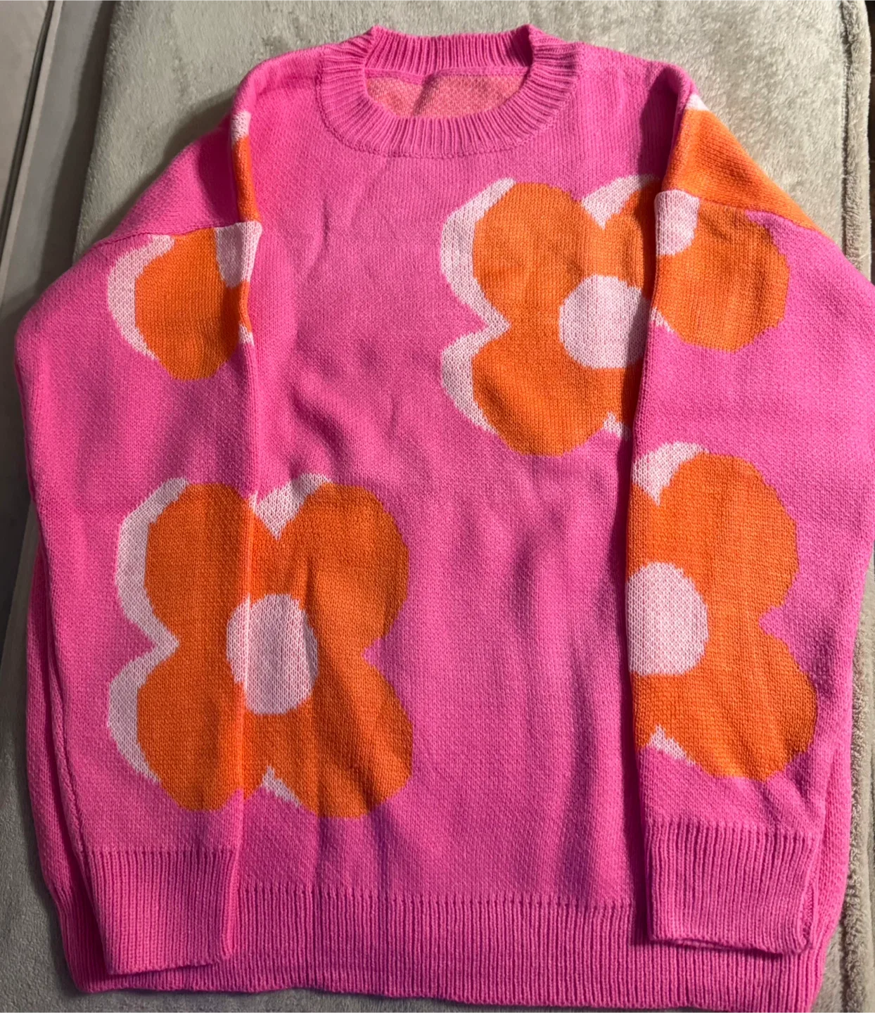 Pink Floral Pattern Sweater