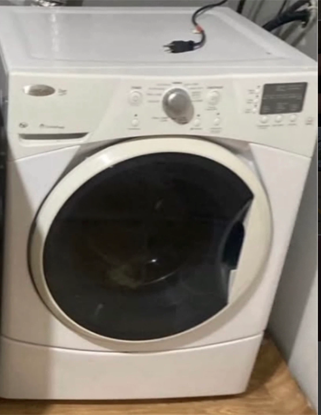 GE Black Electric Dryer and white washer