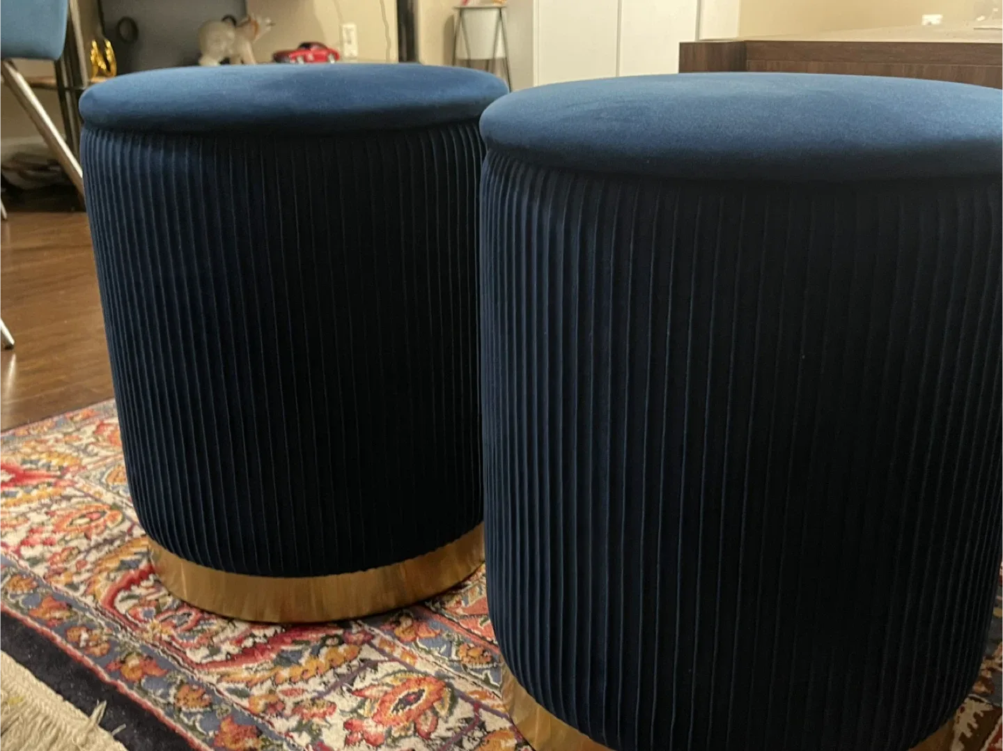 Blue Velvet Storage Ottoman Stools - Set of 2 image indicator(2)