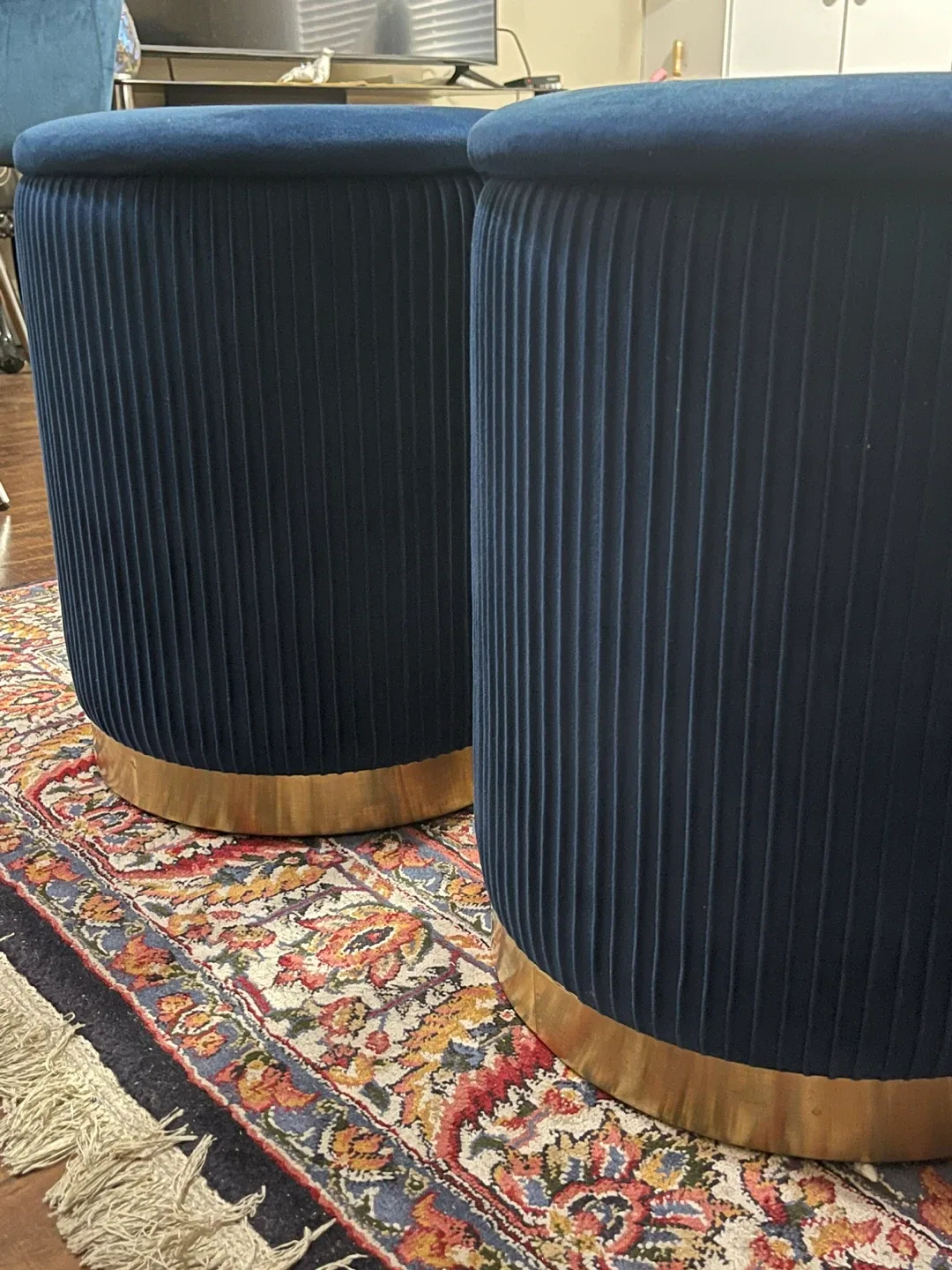 Blue Velvet Storage Ottoman Stools - Set of 2 image indicator(3)