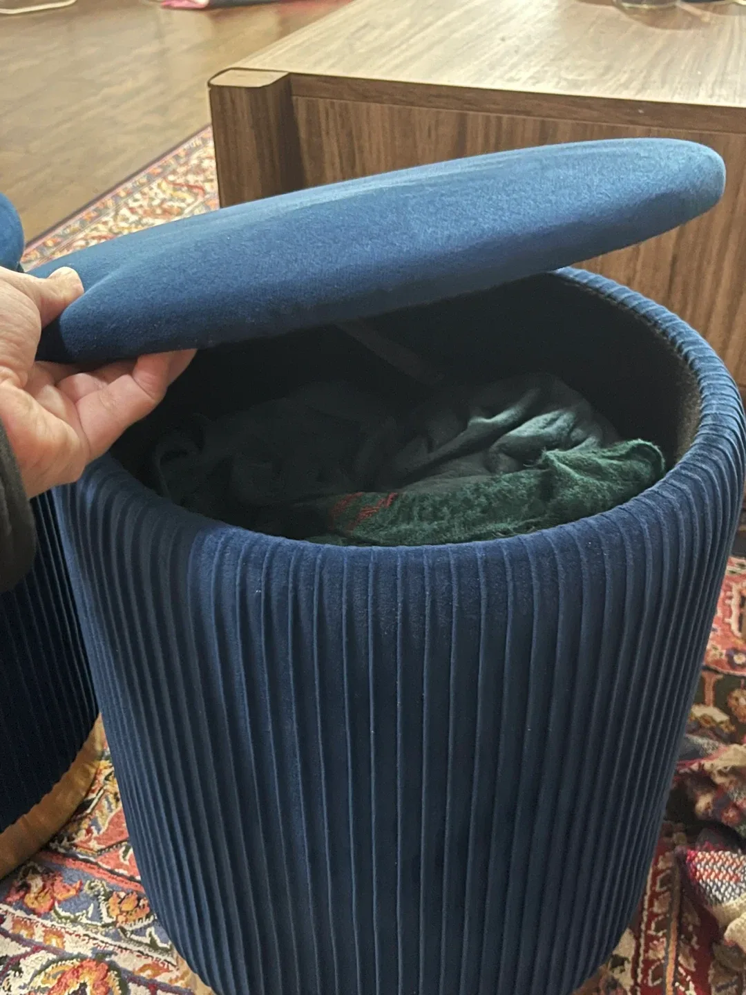 Blue Velvet Storage Ottoman Stools - Set of 2 image indicator(4)