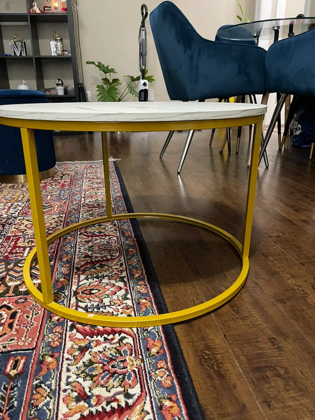 Round Small Table - White Marble Top, Gold Frame
