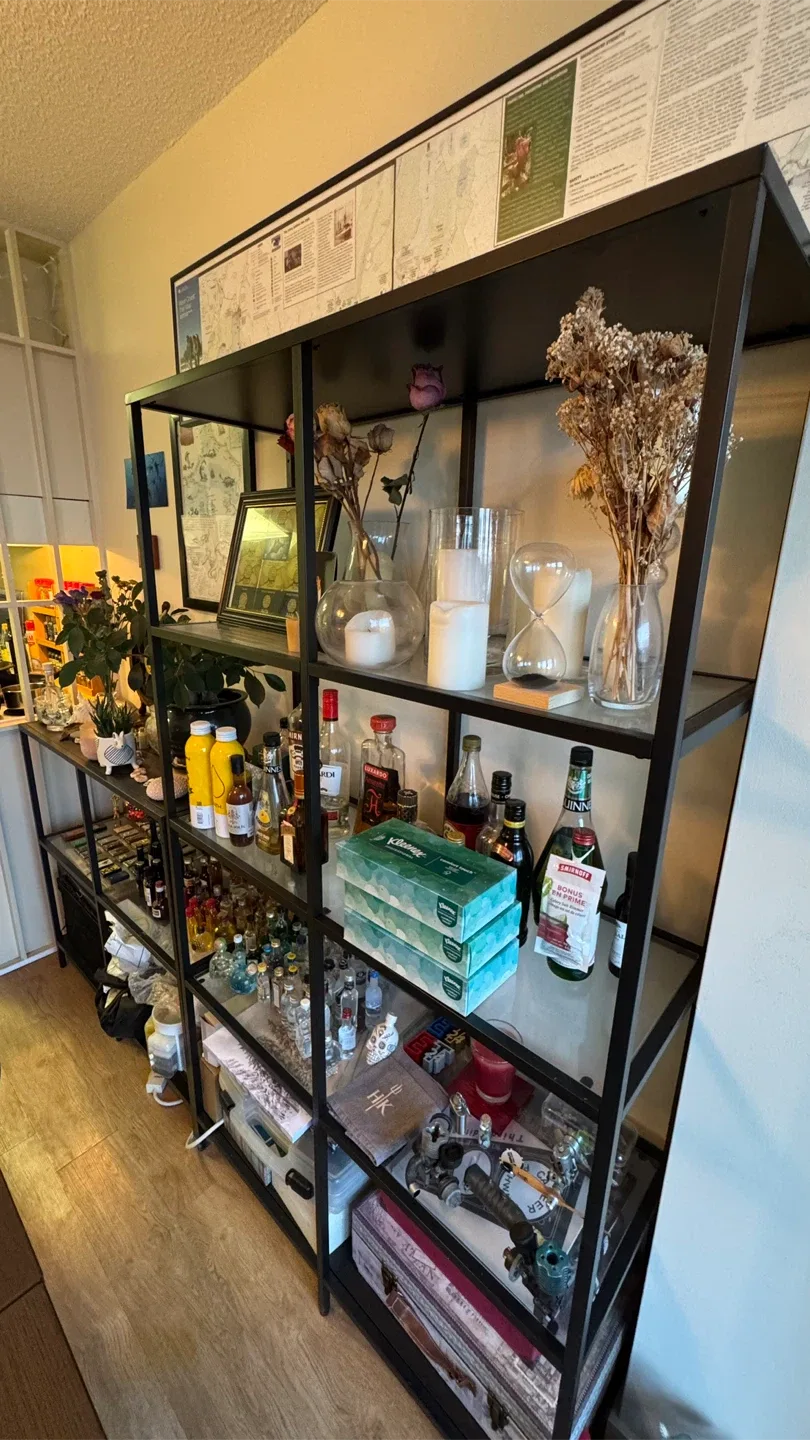 IKEA VITTSJO Shelf Unit – Tall (Black/Glass)