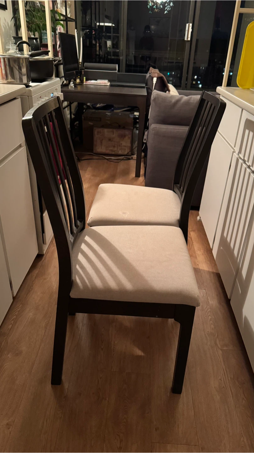 Pair of IKEA dining chairs (dark wood & beige seats) - photo 2