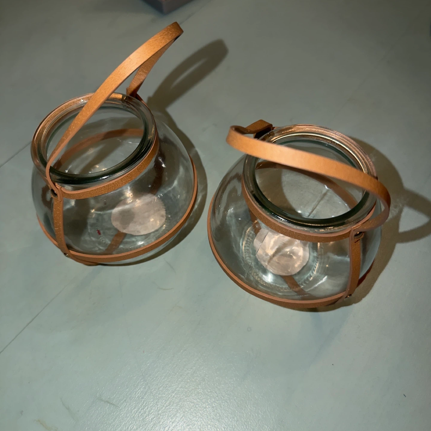 Glass Candle Holders with Straps (Set of 2)