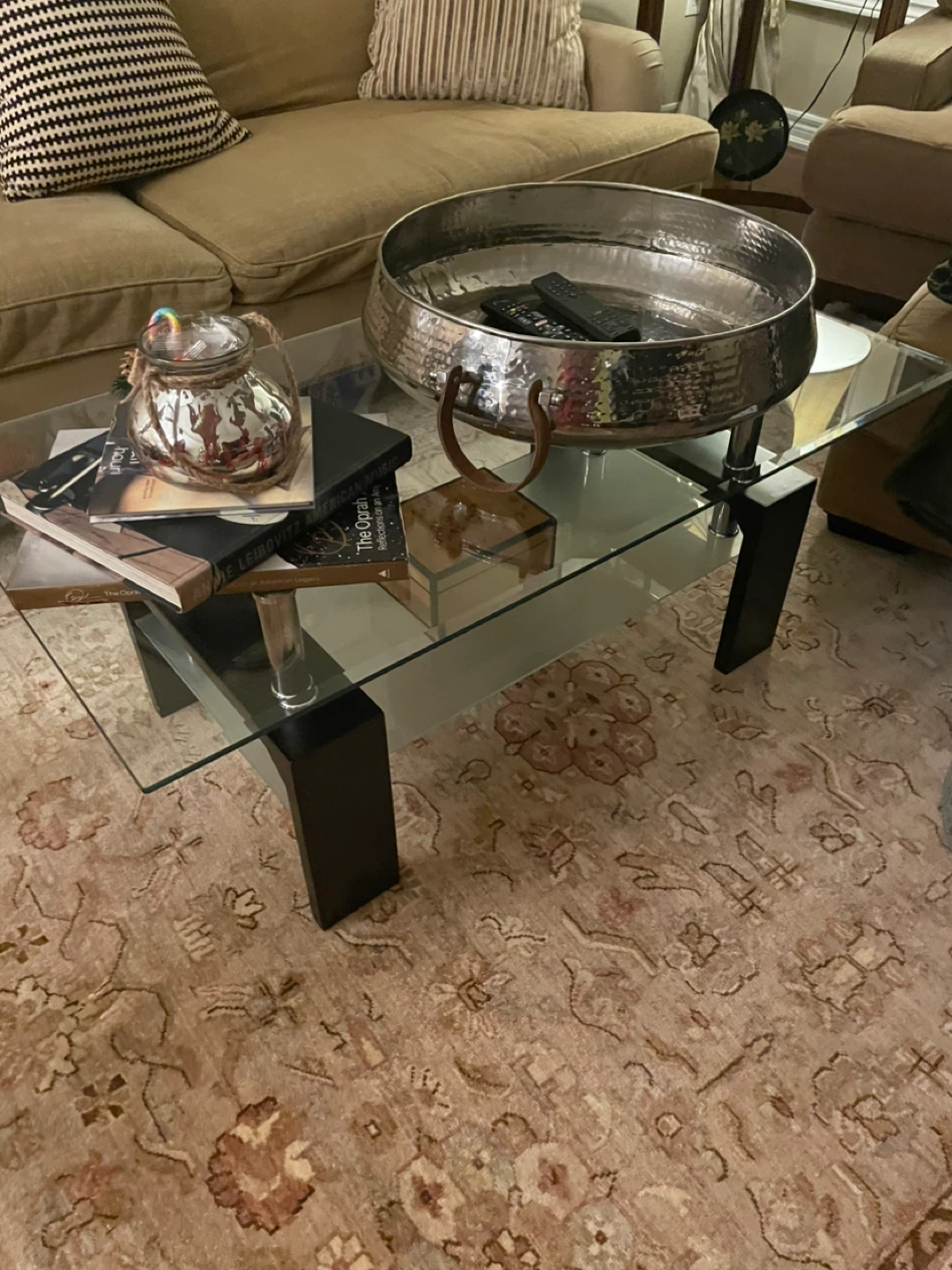 Glass Coffee Table with Black Legs