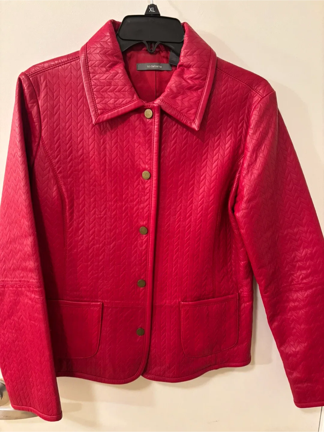 Liz Claiborne Red Quilted  100% Leather Jacket