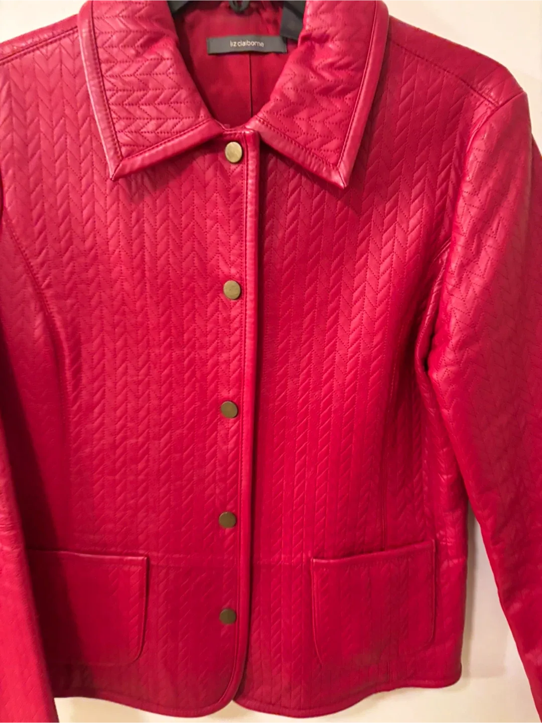 Liz Claiborne Red Quilted  100% Leather Jacket image indicator(7)