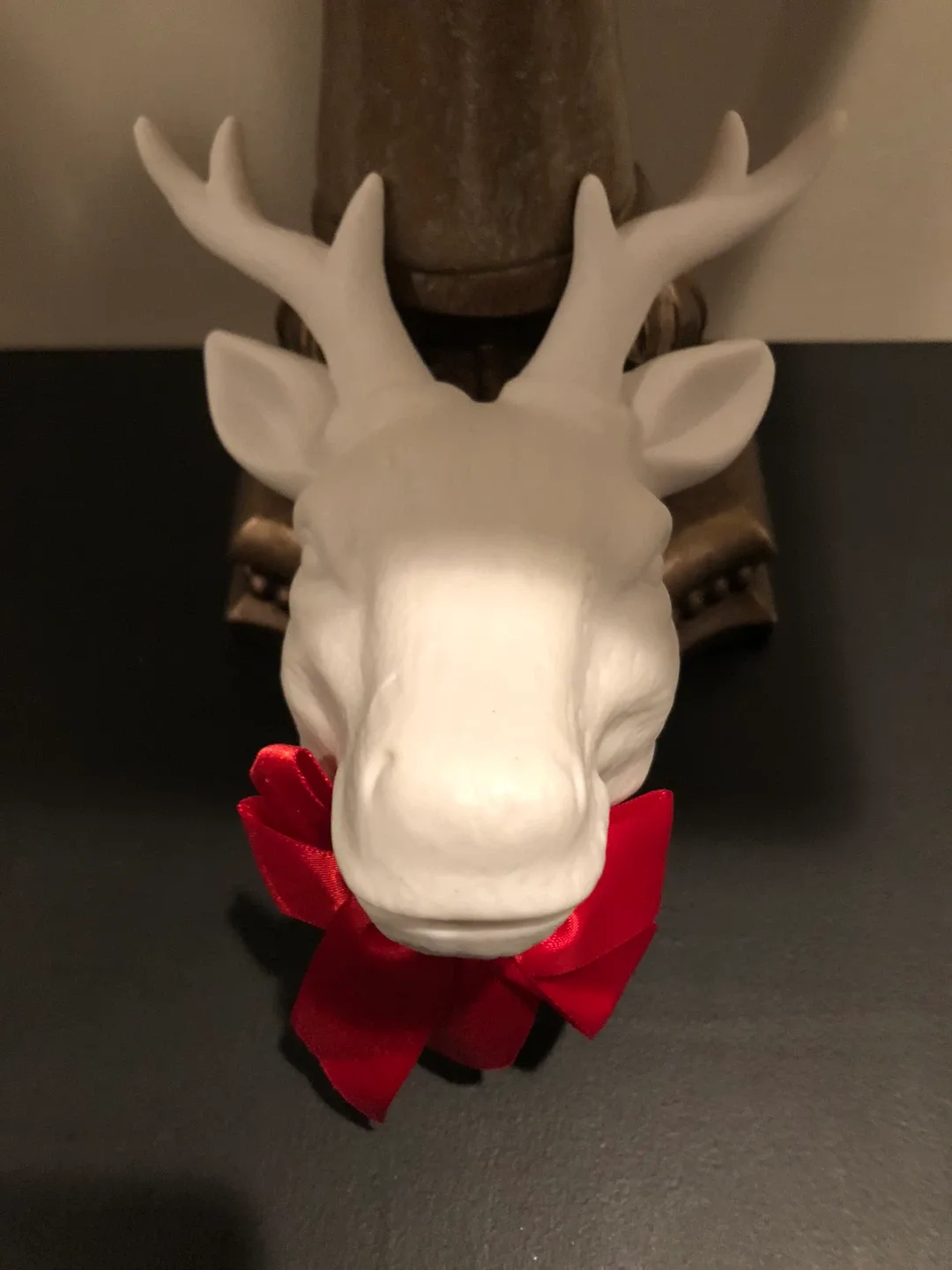 White Ceramic Reindeer Head with Red Bow