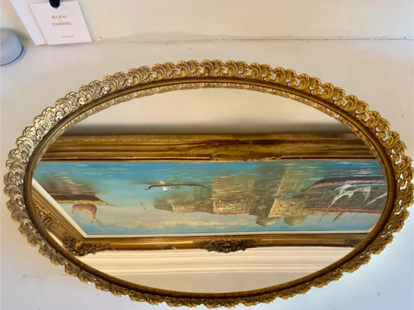 Gold Decorative Oval Mirror Tray