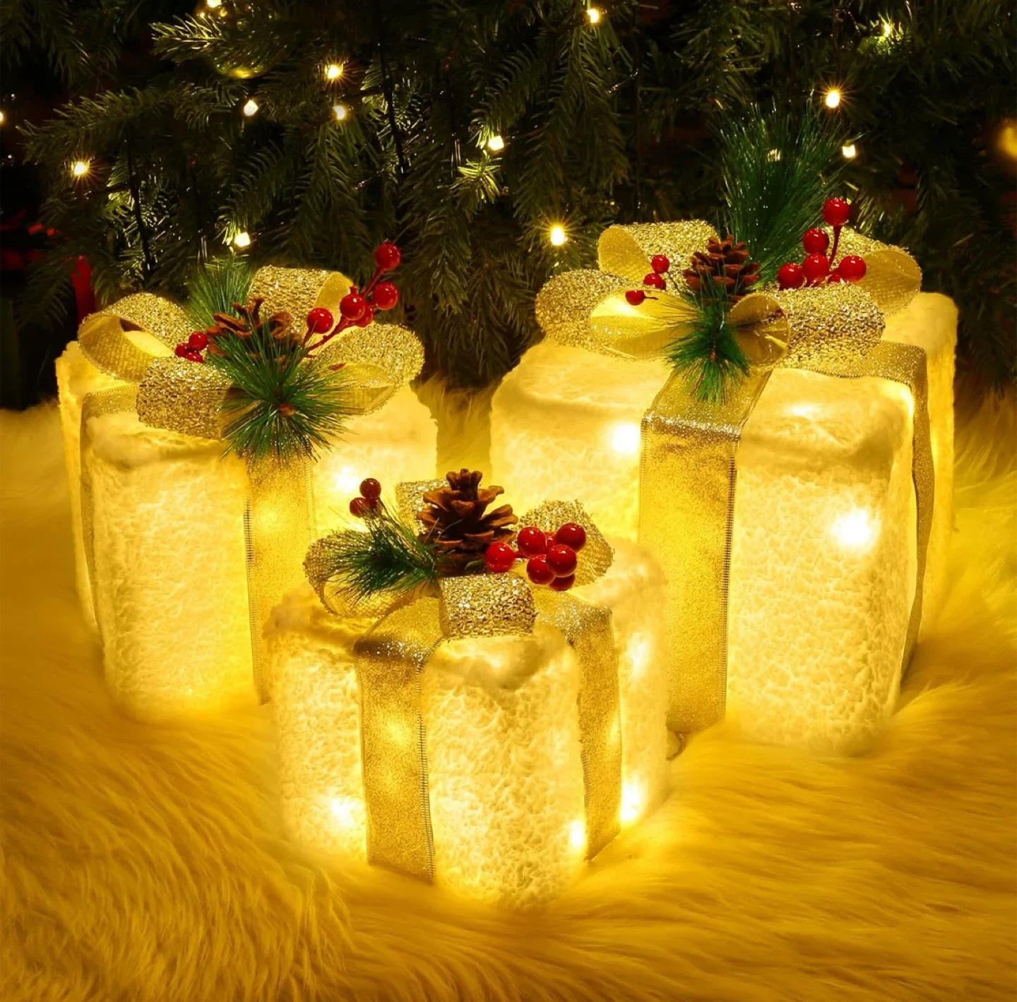 NEW set of 3 Christmas lighted boxes.