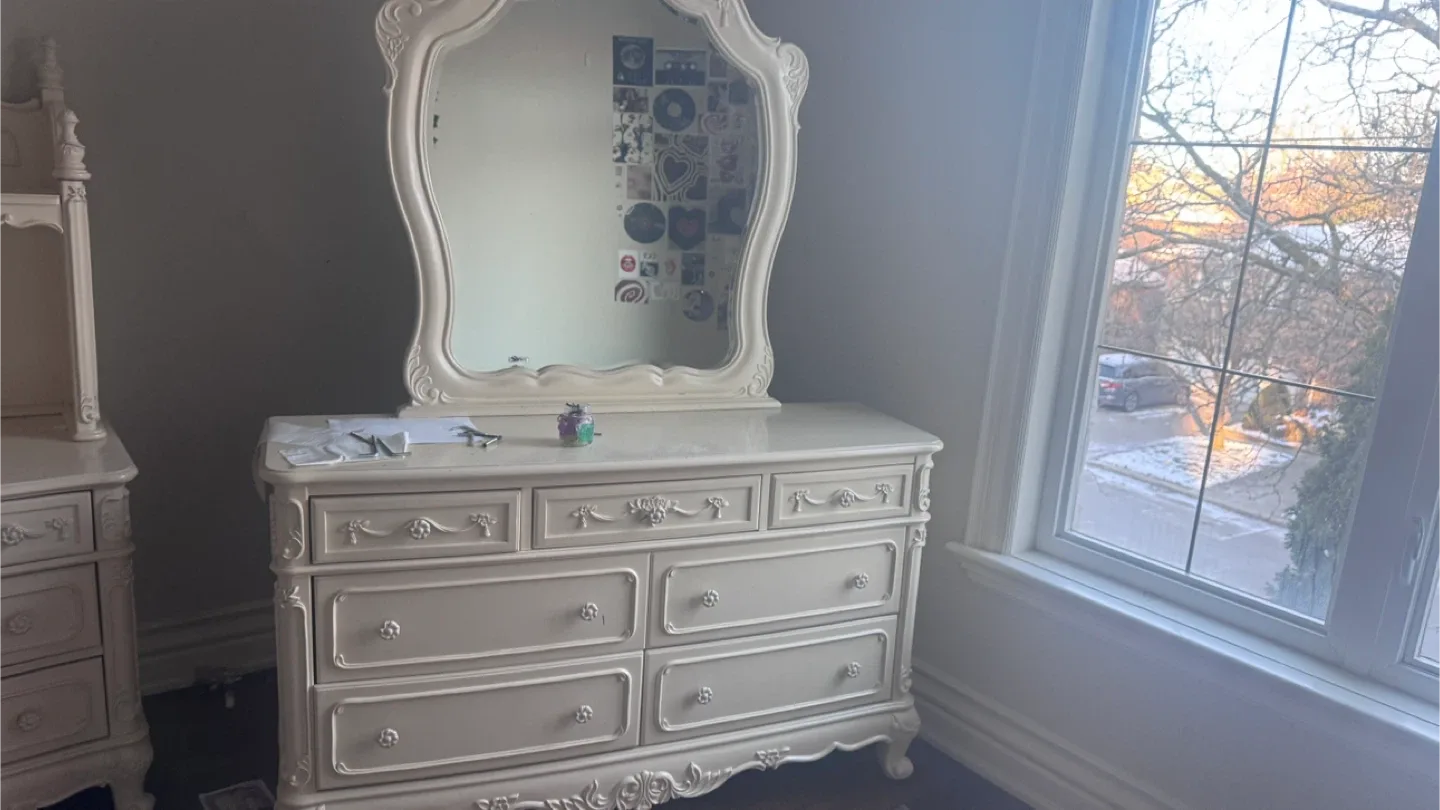 Antique White Dresser with Mirror