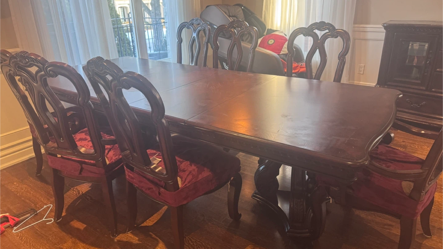 Dining Table with 8 Chairs - Dark Wood