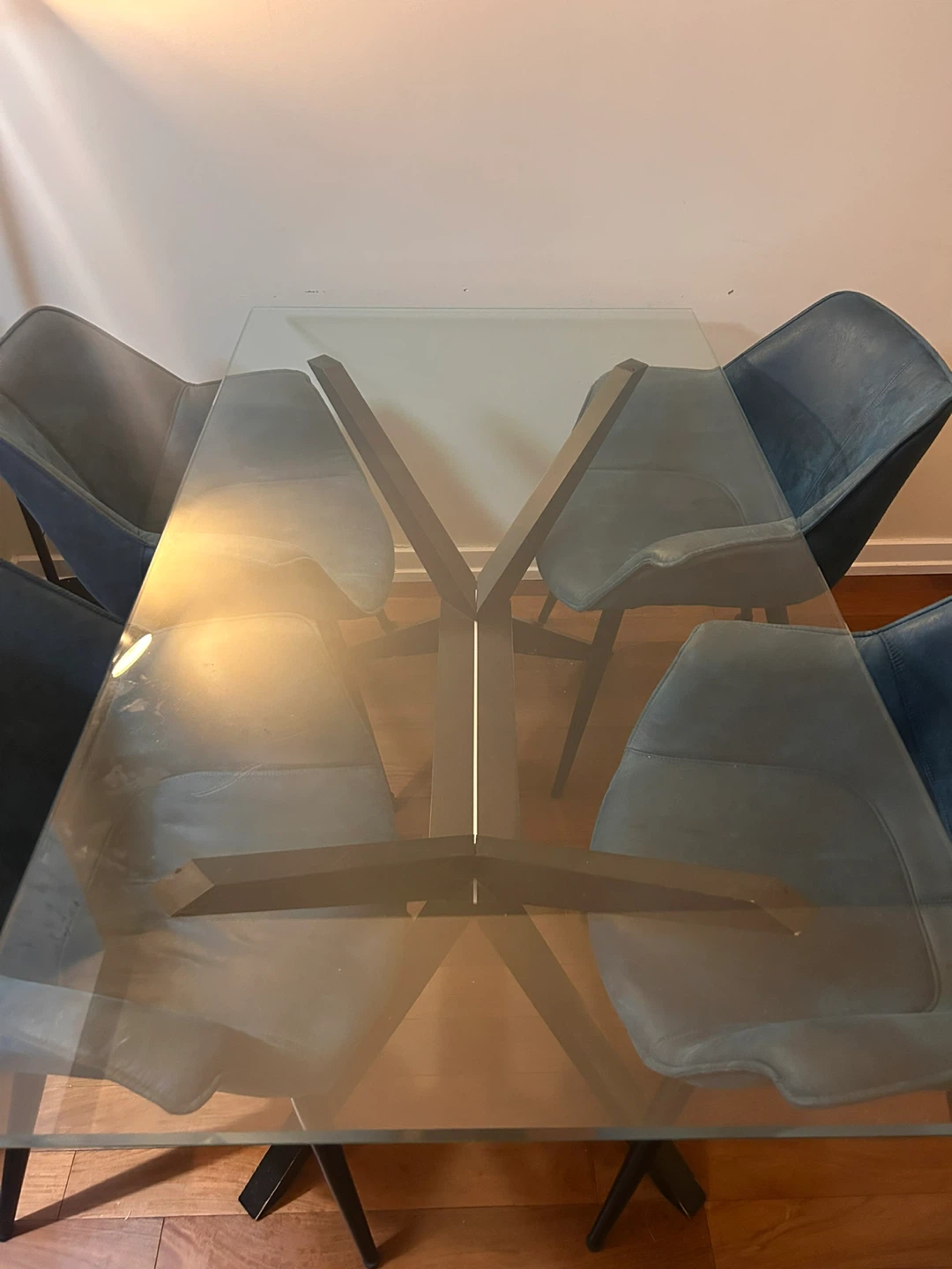 Glass Top Dining Table with 4 Blue Chairs - photo 4