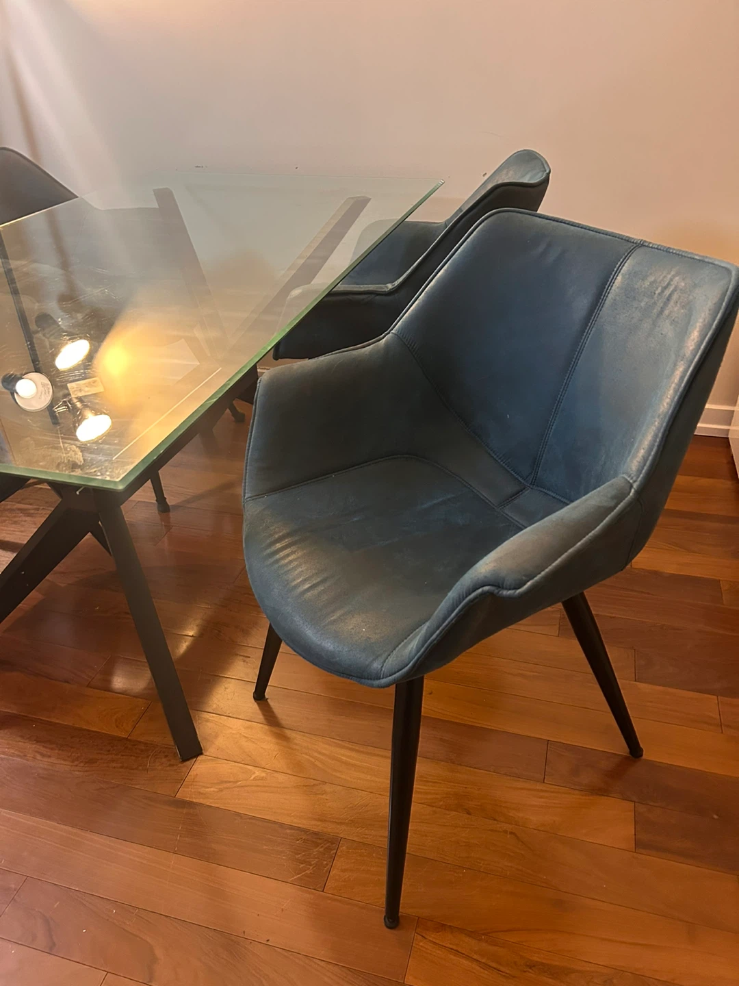 Glass Top Dining Table with 4 Blue Chairs - photo 2