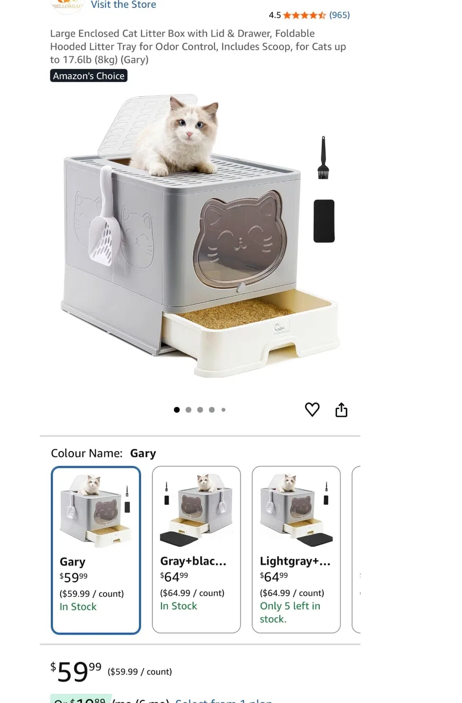 New! Large Enclosed Cat Litter Box - Gary Colour image indicator(3)