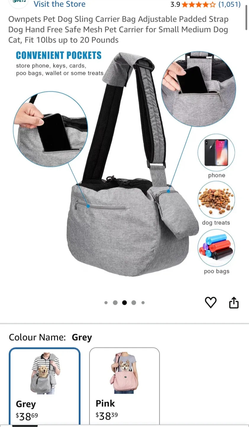 New! Ownpets Dog Sling Carrier Bag - Grey image indicator(3)