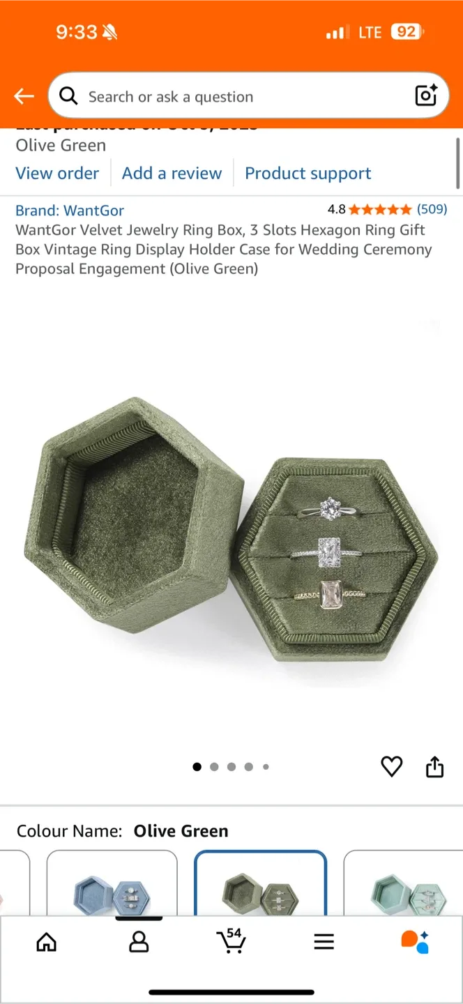 Velvet Ring Box - Olive Green