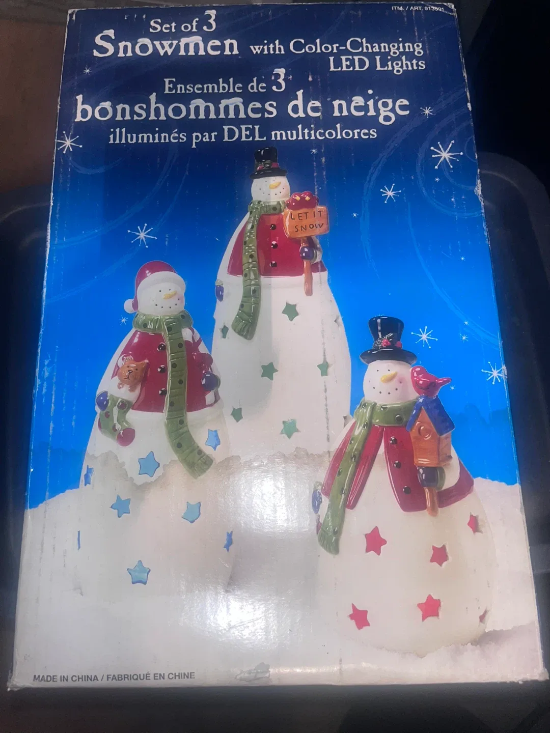 Set of 3 Snowmen with LED Lights