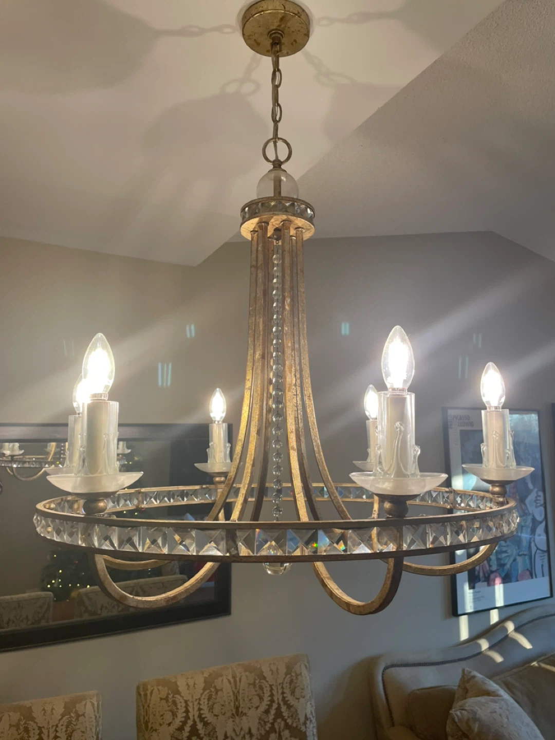 Elegant Crystal & Gold Chandelier — 27” Diameter ✨