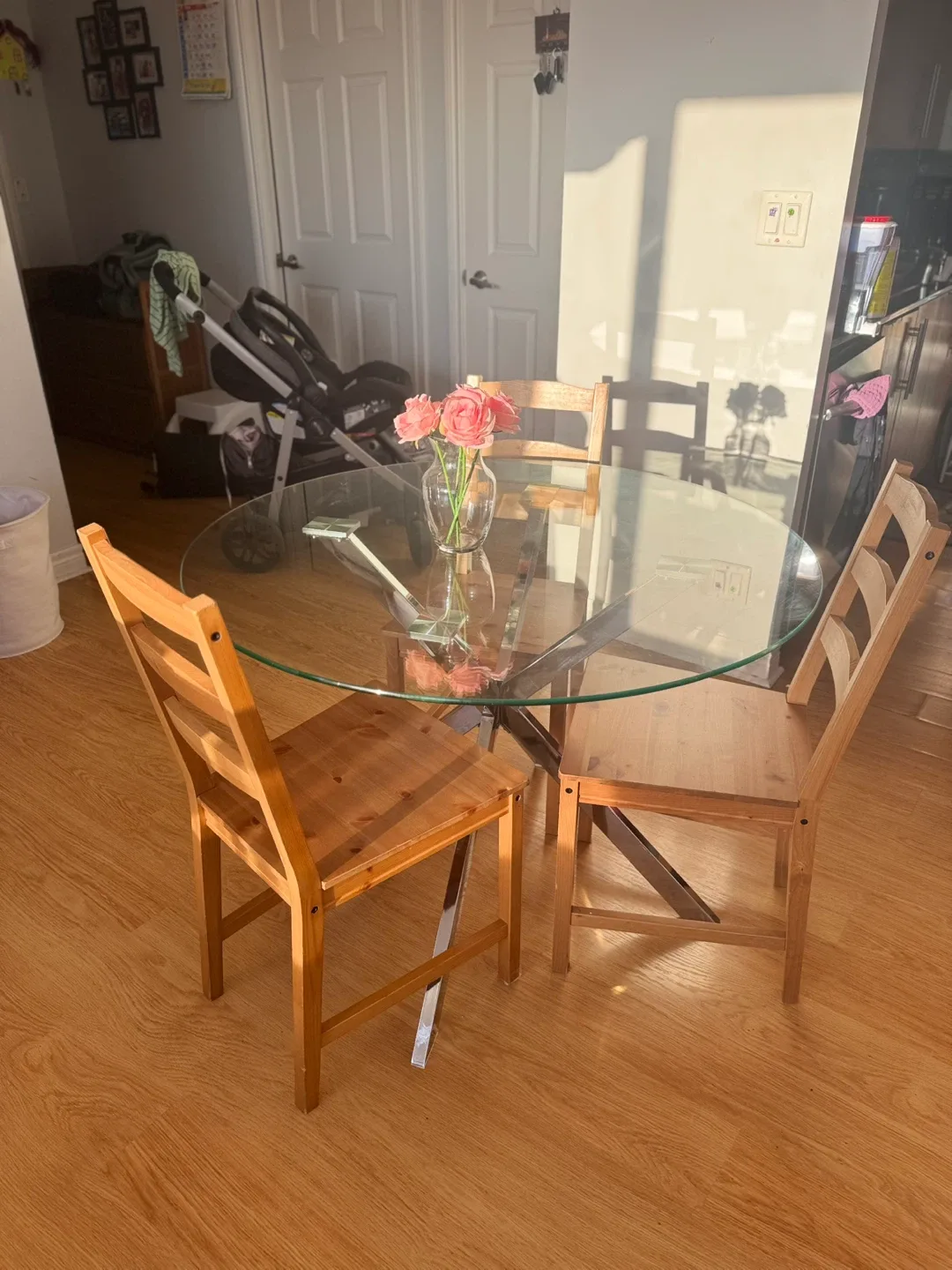 Glass Top Dining Table with 4 Chairs
