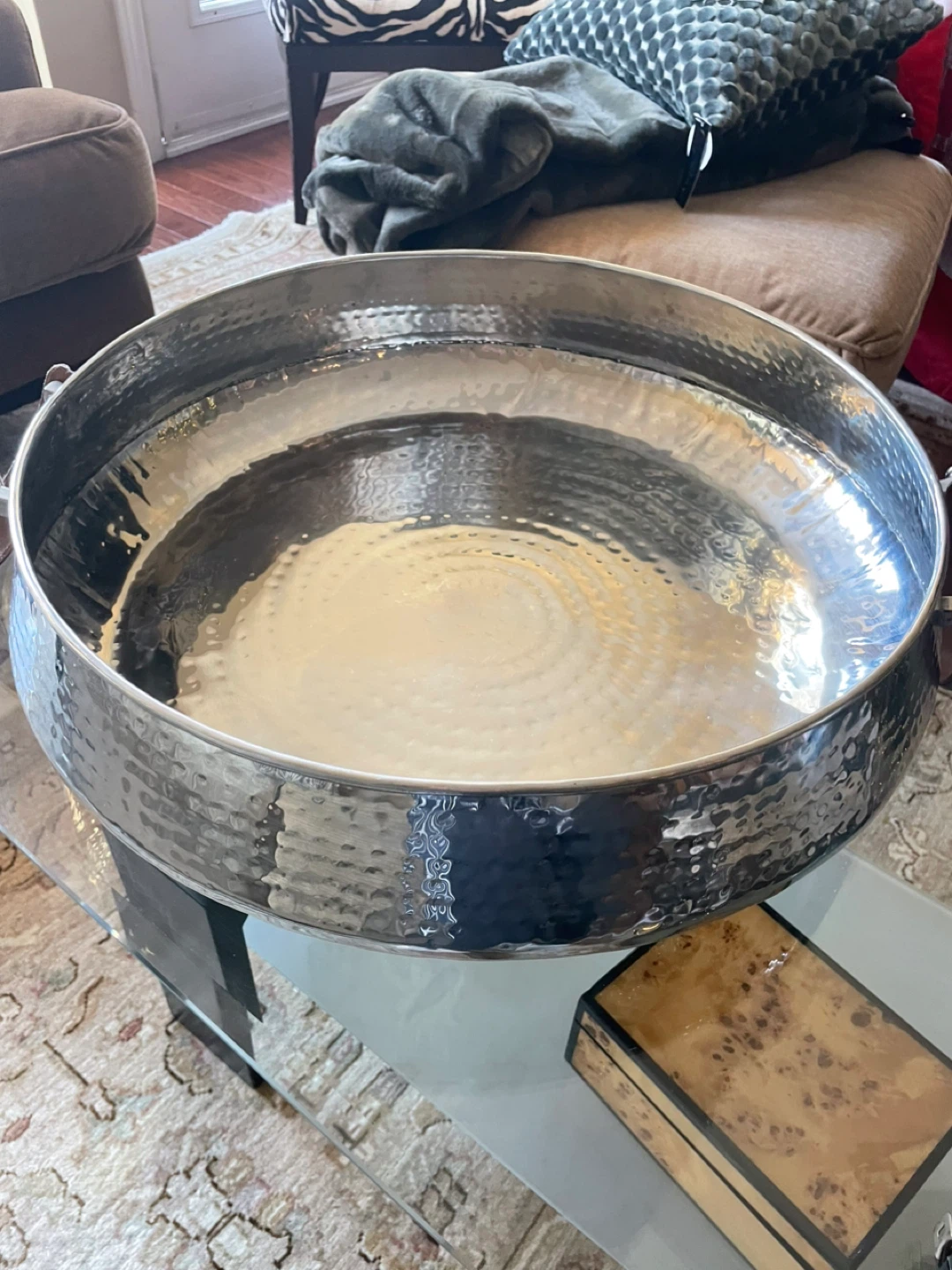 ✨ Large Hammered Metal Decor Bowl with Leather Handles - photo 2