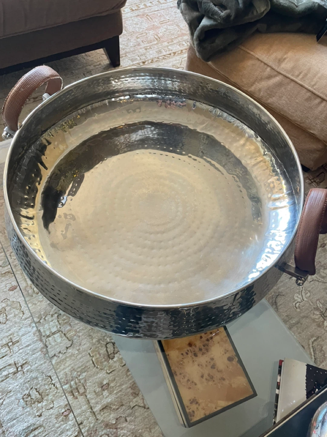 ✨ Large Hammered Metal Decor Bowl with Leather Handles - photo 3