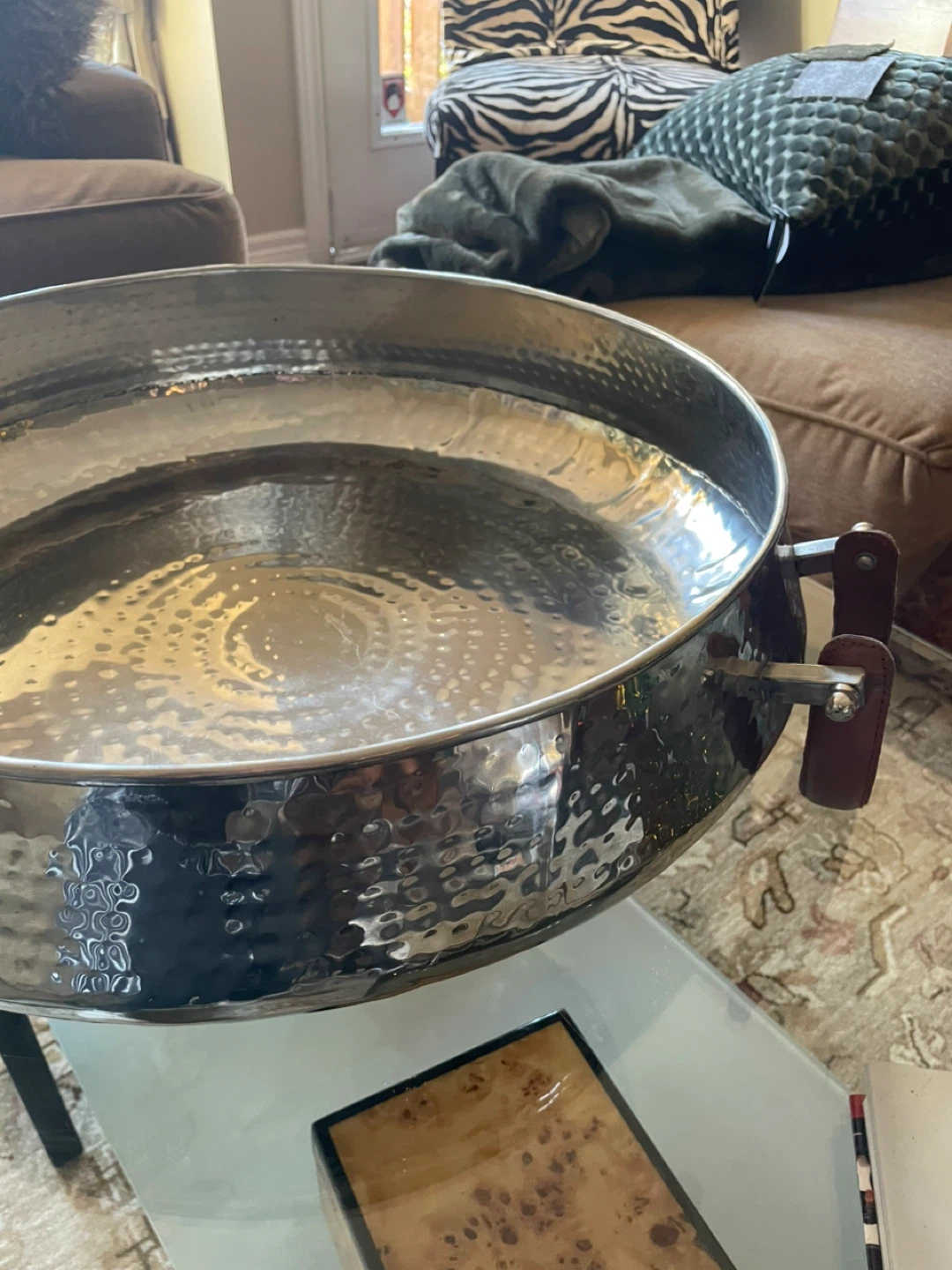 ✨ Large Hammered Metal Decor Bowl with Leather Handles - photo 5