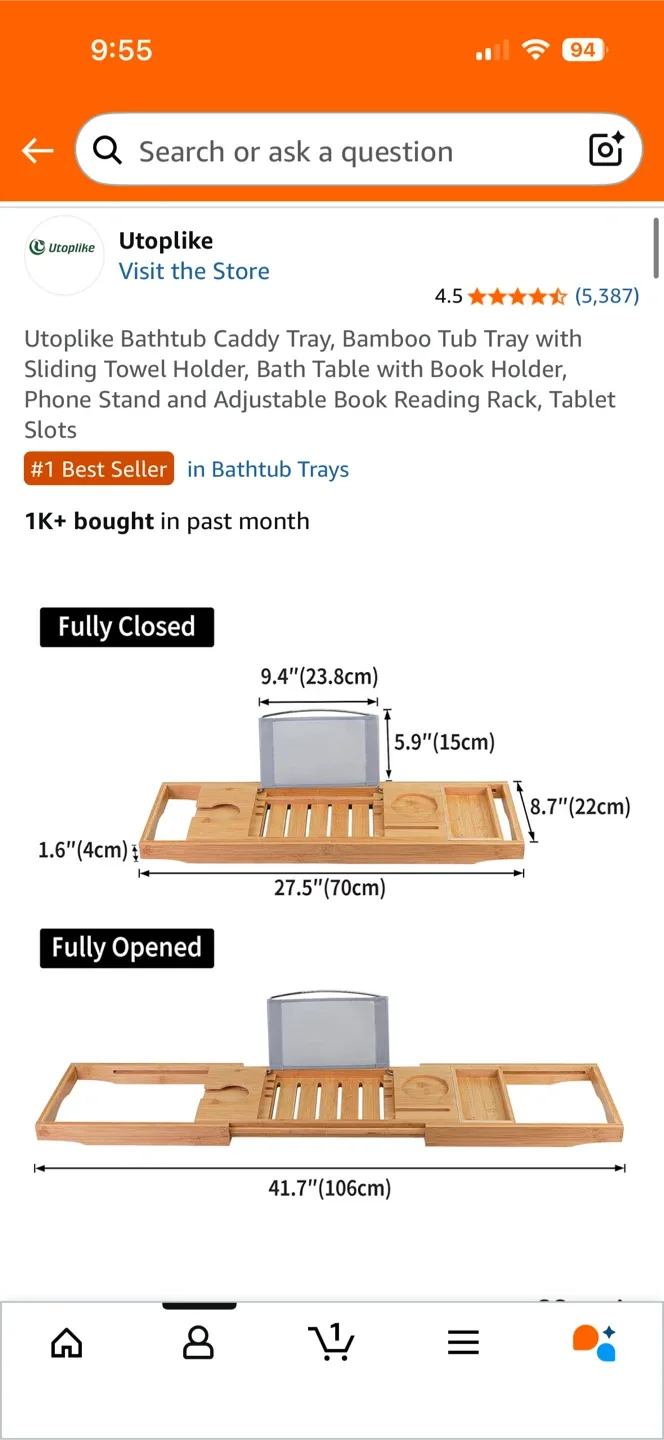 Utoplike Bamboo Bathtub Caddy Tray