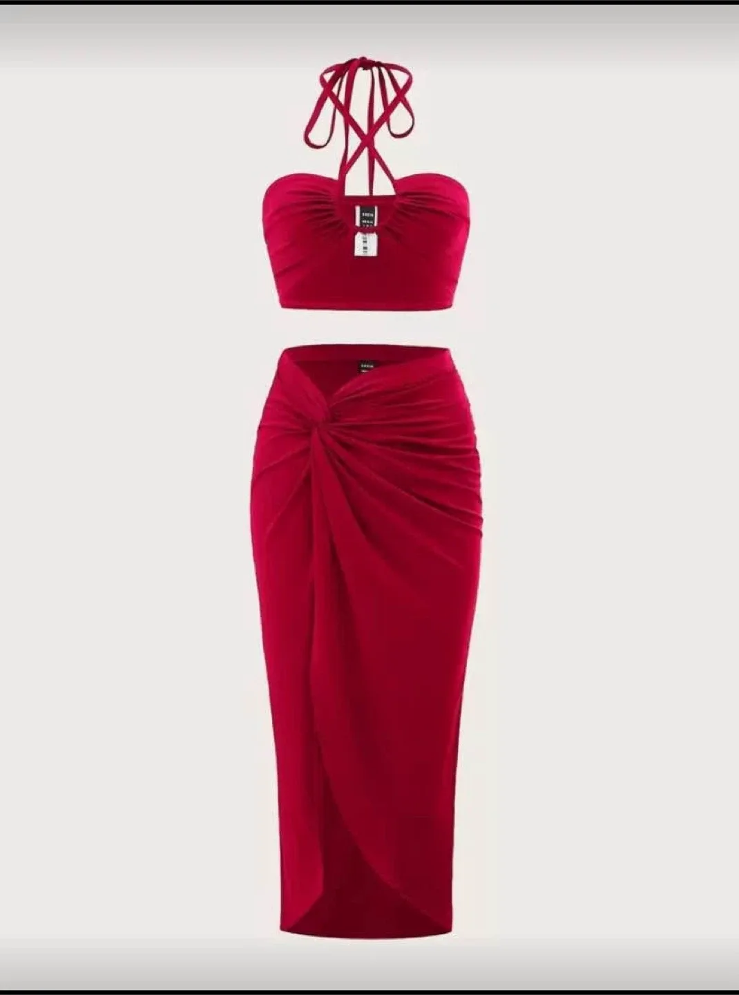 Shein Red Halter Top & Knot Skirt Set