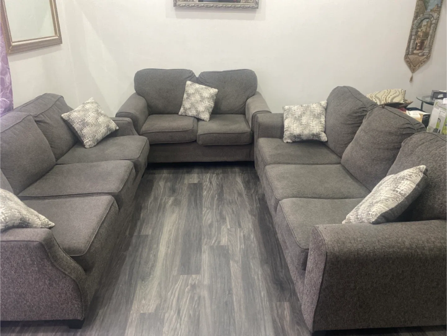 Grey Sofa Set - 3 Seater, 2 Seater, and Loveseat