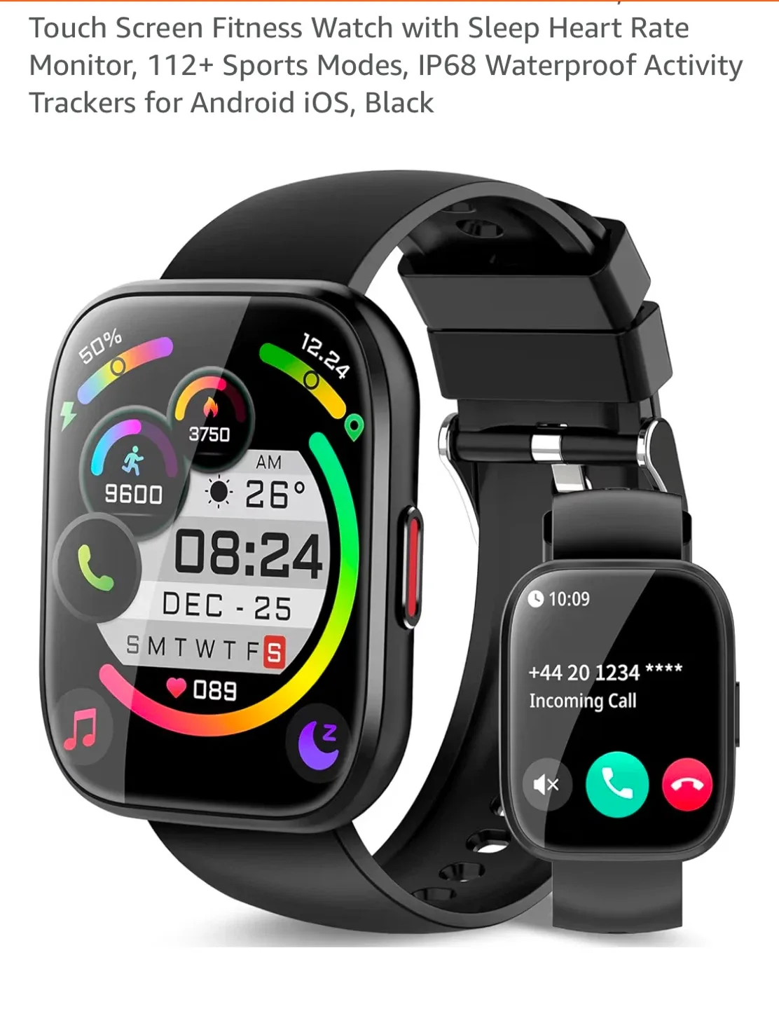 Fitness Watch, Sleep & Heart Rate Monitor, Black