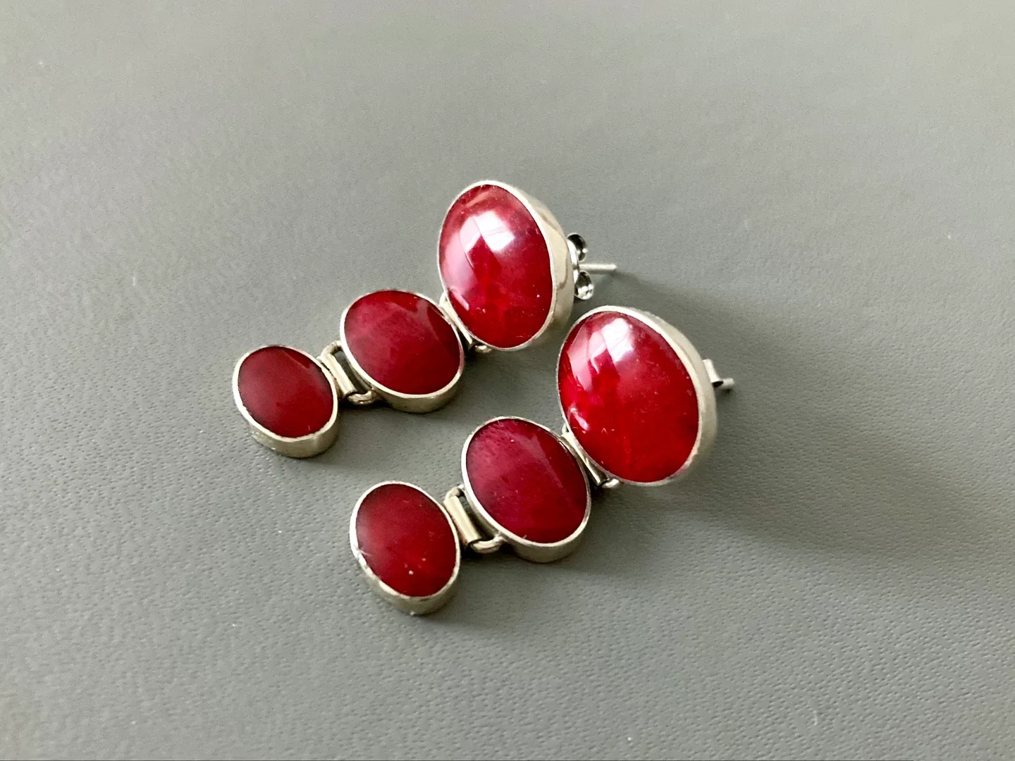 Vintage Sterling Silver and Red Stone Earrings