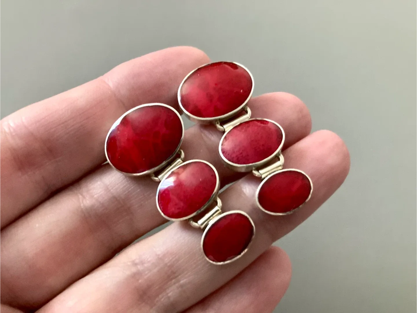 Vintage Sterling Silver and Red Stone Earrings image indicator(2)