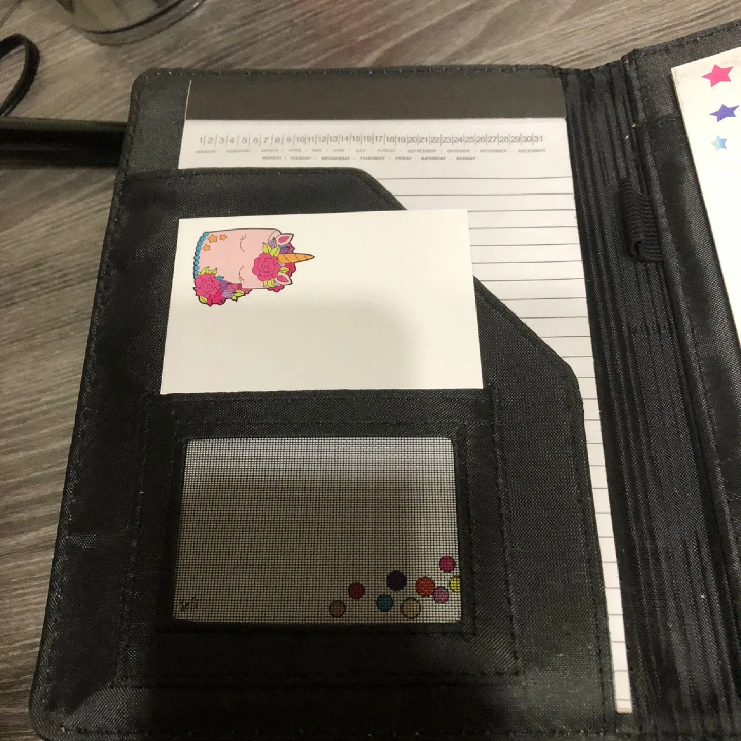 Black Faux Leather Portfolio with Unicorn Stationary image indicator(4)