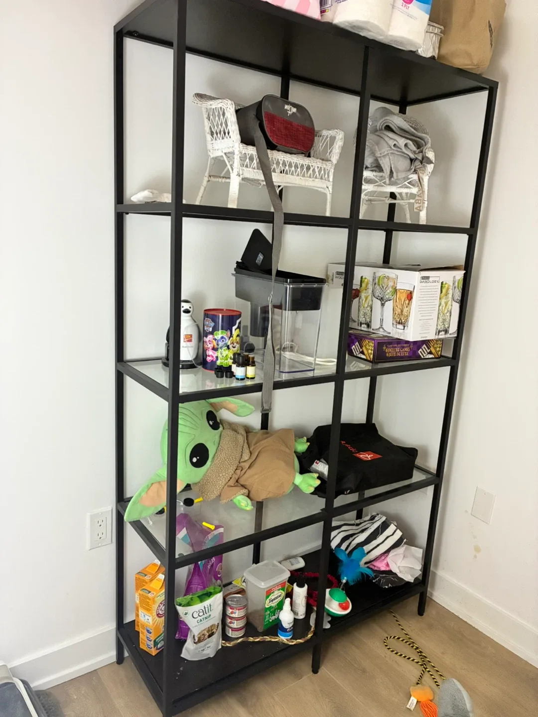 Black Metal & Glass Shelf Unit