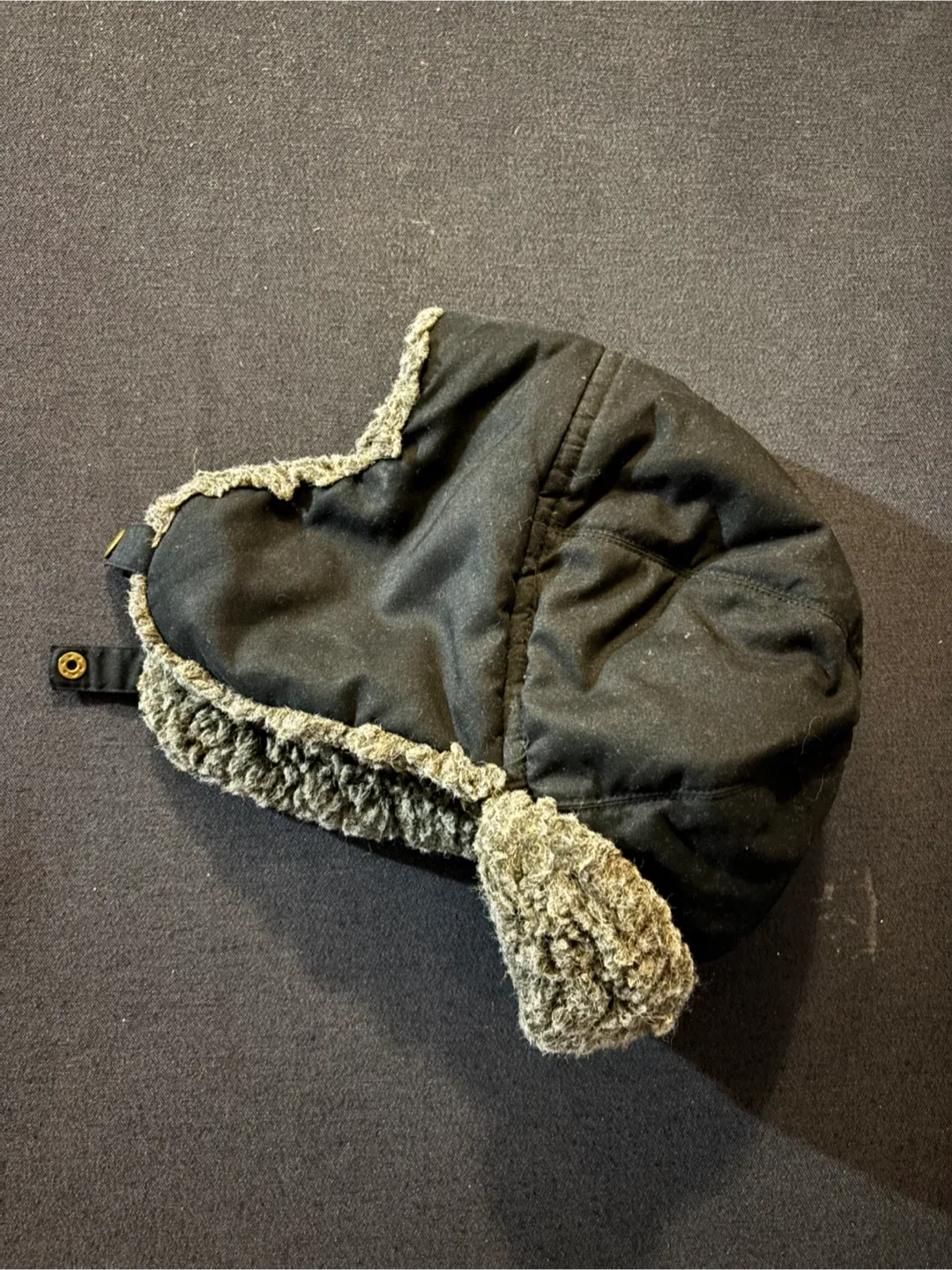 Black Trapper Hat with Faux Fur Trim #Cleanout