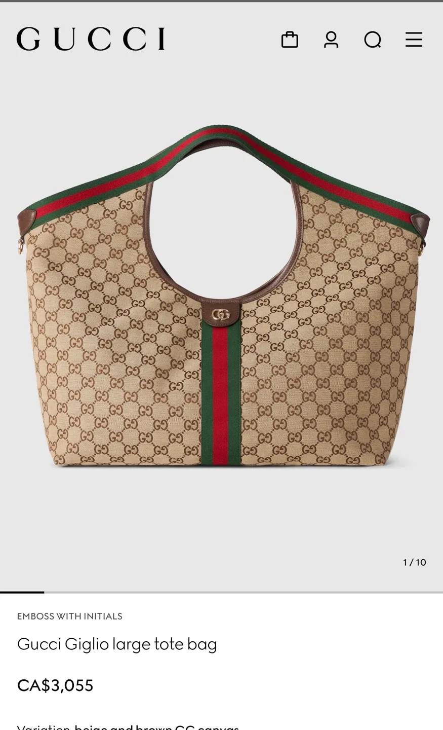 Gucci Giglio Large Tote Bag - Beige & Brown