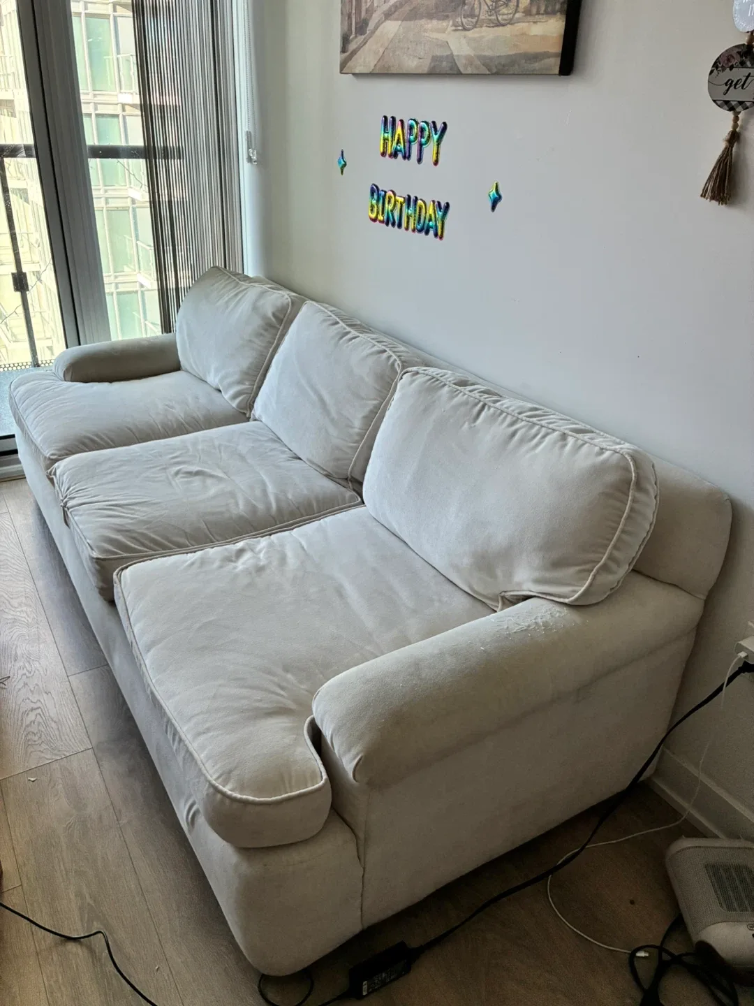 Comfortable Beige Sofa (2.13m x 1.01m)
